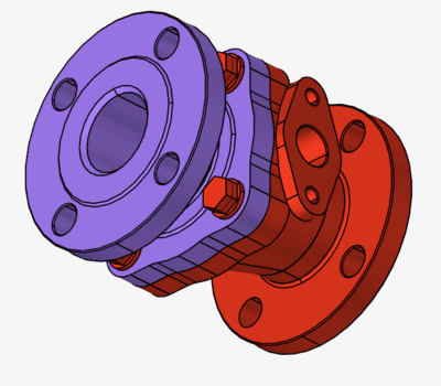 CAD overview of a hydraulic casing with bolted flange assembly, illustrating the overall geometry, bolt layout, and interface surfaces used for structural and sealing simulations.
