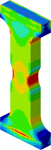 Finite element stress distribution on I-beam showing von Mises contour under bending load